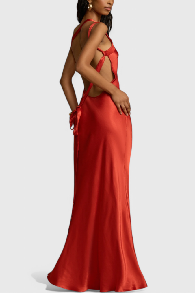 Lucra Vestito Maxi con Spalline Diagonali e Schiena Scoperta