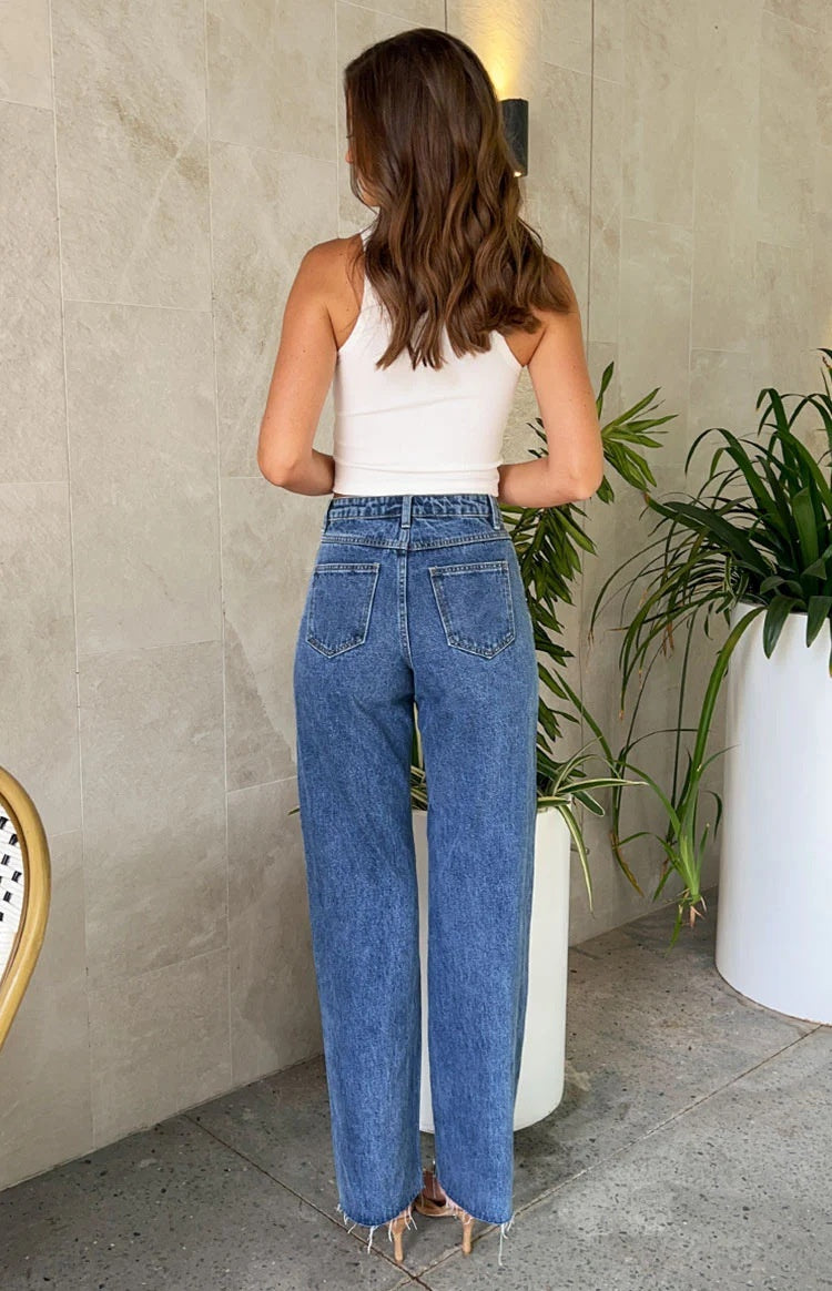 Sofia™ | Celeste - Jeans con Perle di Lusso