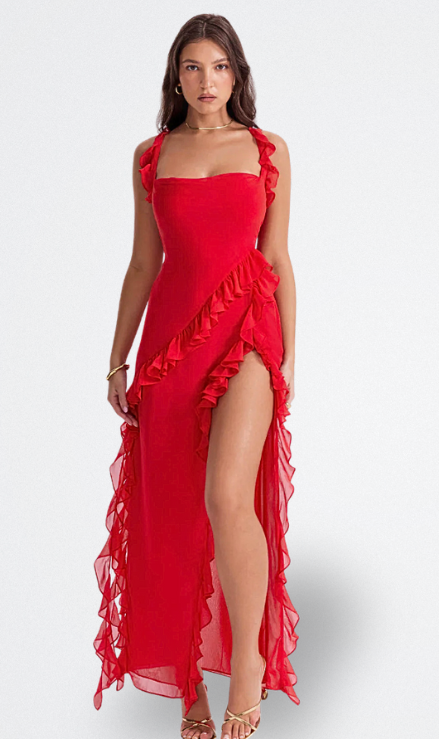 Brisa | Vestito Bordeaux con Volant