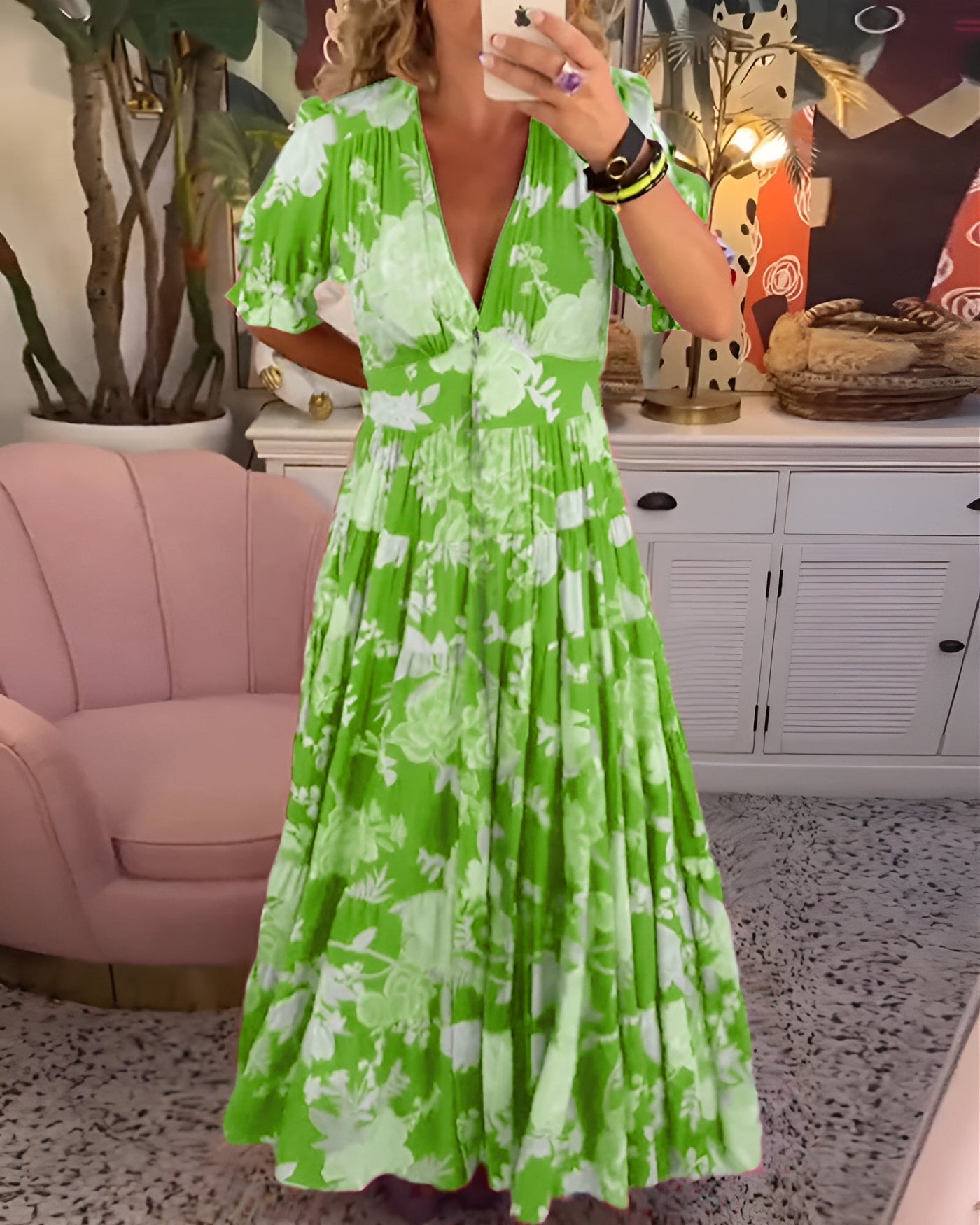 CATERINA | Abito Floreale Lungo con Tasche Nascoste e Taglio Femminile da Giorno