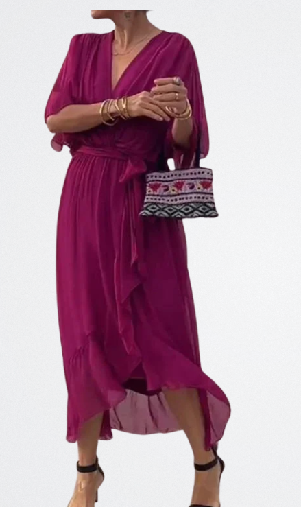 Monica - Vestito in chiffon di seta con scollatura a V