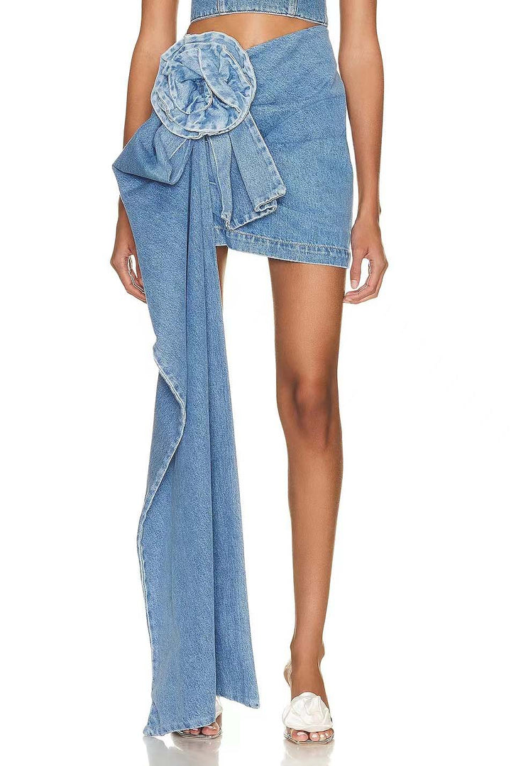 Sofia™ | Mini Denim Skirt with 3D Rose Accents