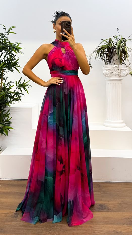 Caprice – Abito Maxi in Chiffon con Collo Halter