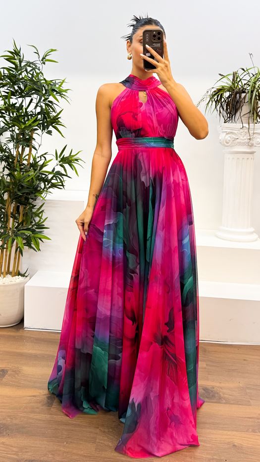 Caprice – Abito Maxi in Chiffon con Collo Halter