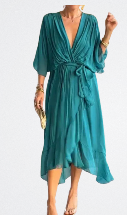 Monica - Vestito in chiffon di seta con scollatura a V