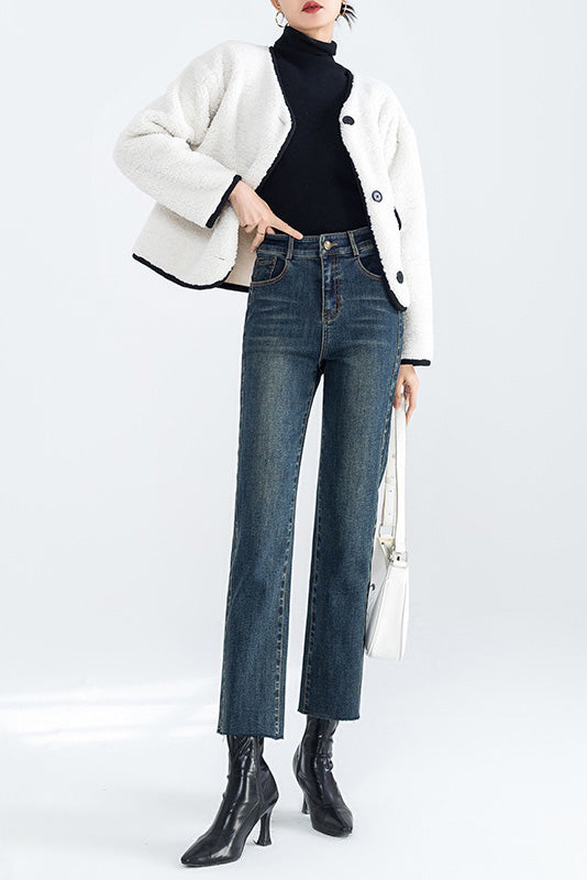 Sofia™ | Jeans Corti in Fleece con Vita Alta