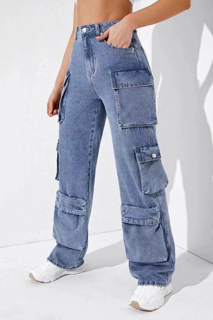 Sofia™ | Pantaloni cargo in denim a vita alta