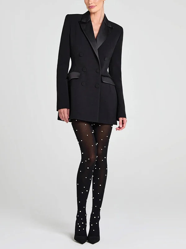 Sofia | Blazer reversibile in satin nero con doppia fila di bottoni