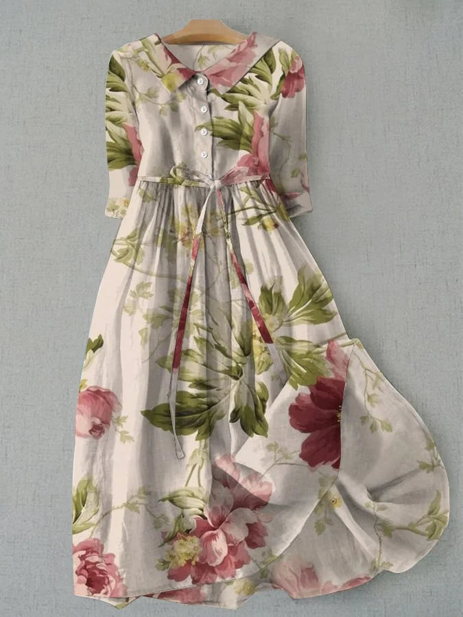 Baylee - Abito floreale vintage con lacci in vita