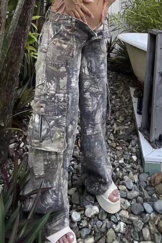 Sofia™ | Pantaloni cargo in denim a vita alta