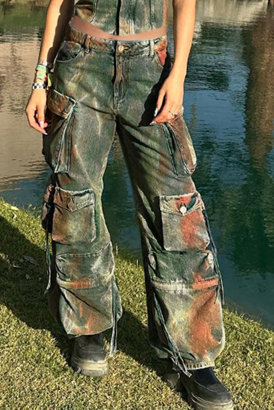 Sofia™ | Pantaloni cargo in denim a vita alta