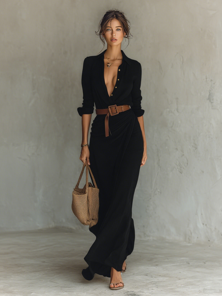 CAMILA™ | ABITO MAXI ELEGANTE CON COLLO A REVERS