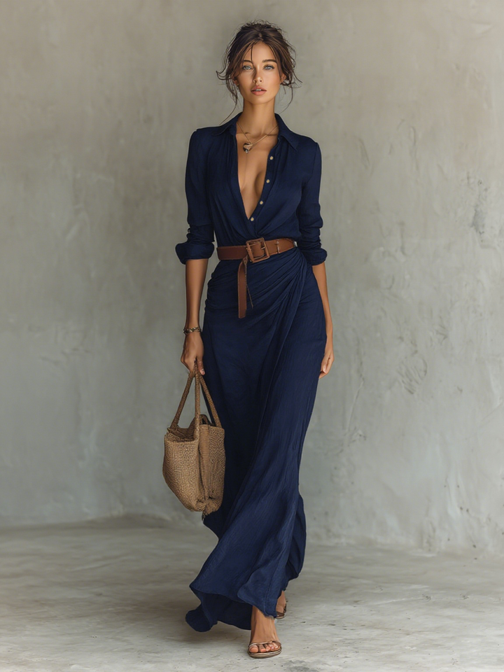 CAMILA™ | ABITO MAXI ELEGANTE CON COLLO A REVERS