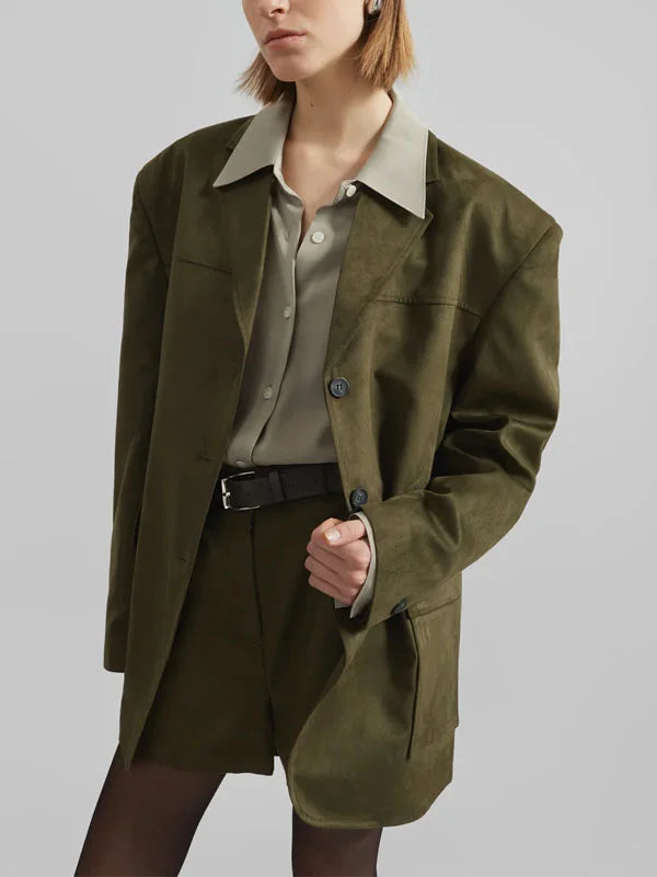 Sofia | Blazer Oversize in Suede Verde Militare