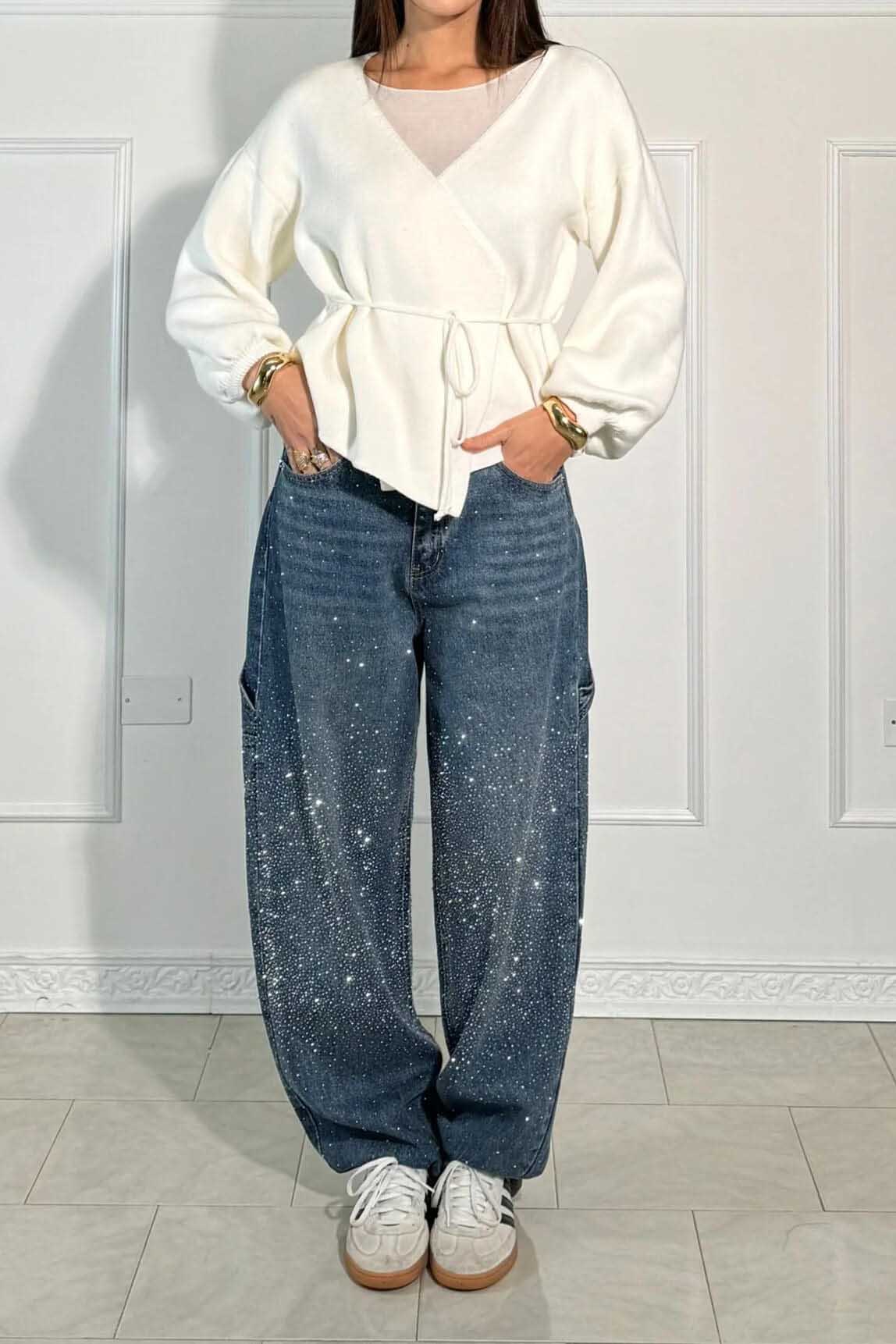 Sofia™ | Pantaloni cargo in denim con vita alta