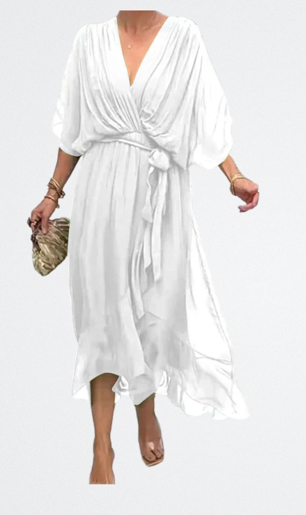 Monica - Vestito in chiffon di seta con scollatura a V