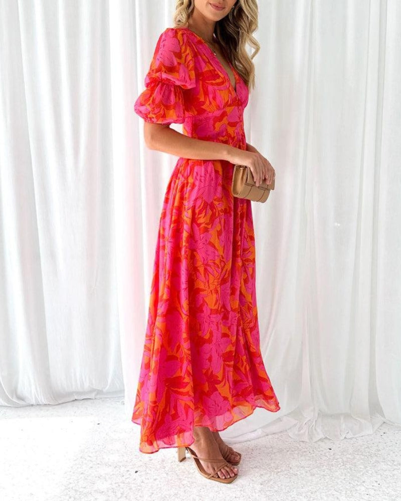 Lucia | Abito Lungo Estivo Rosa Arancio Fluido