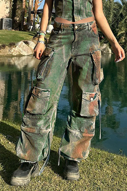 Sofia™ | Pantaloni cargo in denim a vita alta