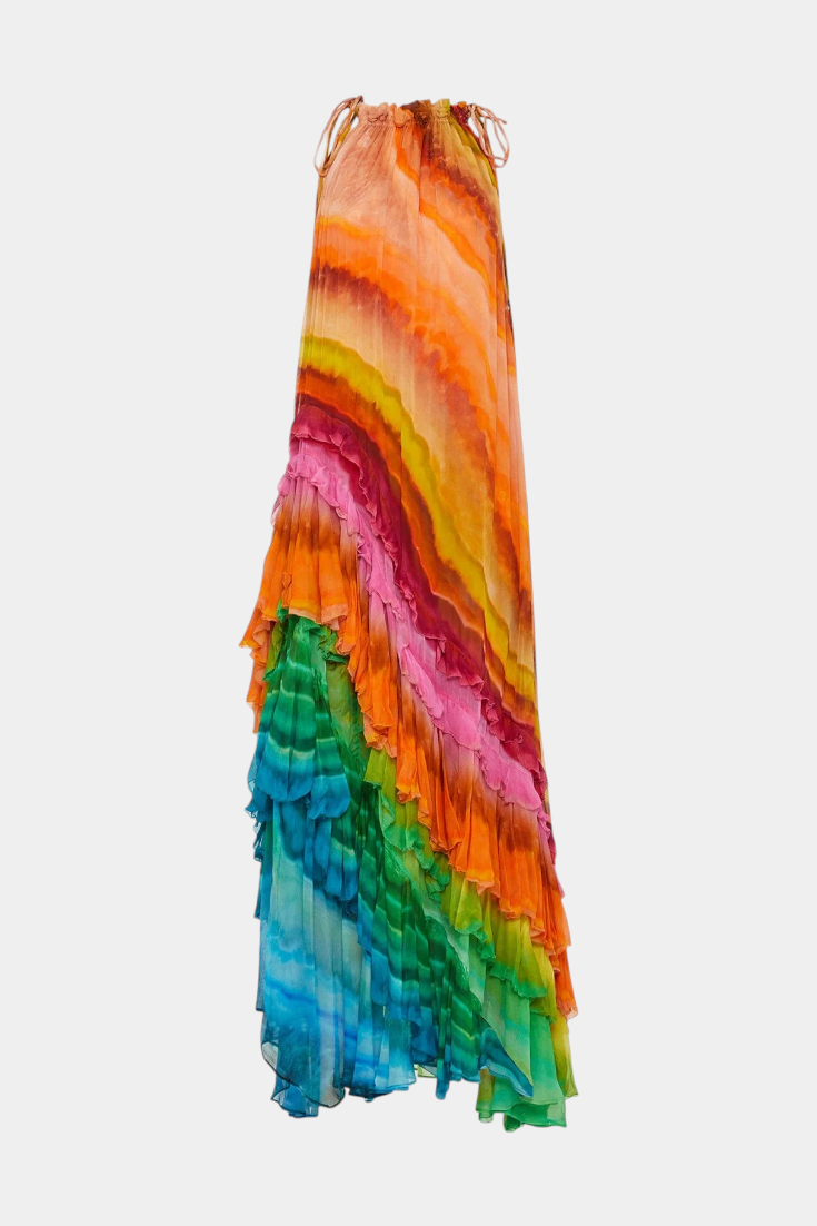 Tori Vestito con Volants e Stampa Multicolore