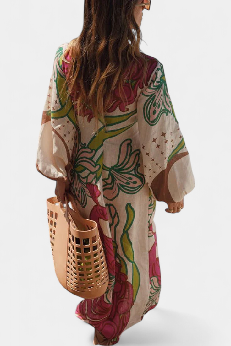 Fana Vestito Incrociato Stampato Floreale con Fiocco in Vita