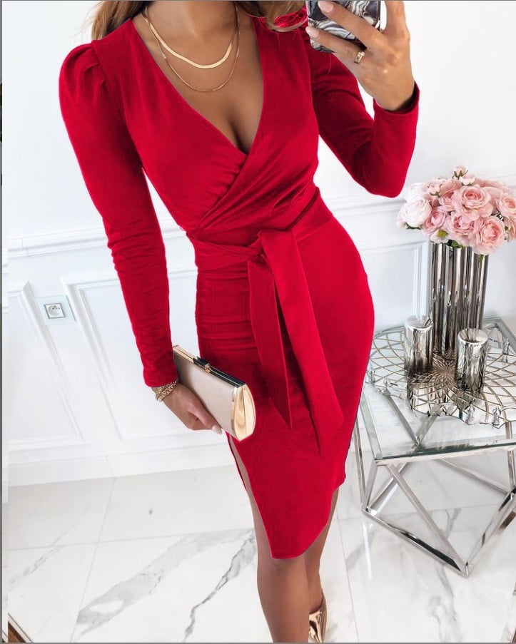 Caitlyn - Vestito Midi con Scollo a V e Spalline Legate