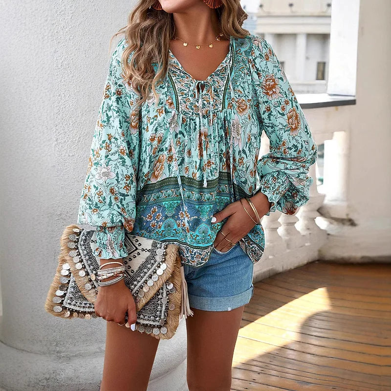 Sofia™ | Sallie™ | Top Bohemien Fluido con Motivo Floreale