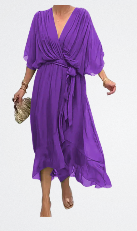 Monica - Vestito in chiffon di seta con scollatura a V