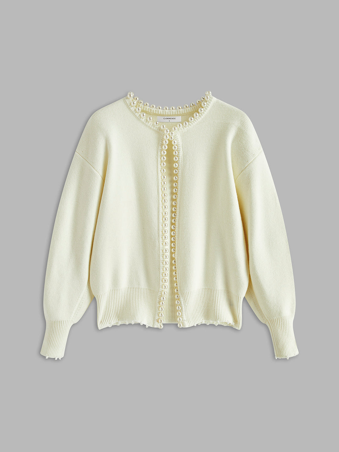 Cardigan con Orlo Strappato e Rifinitura in Perle