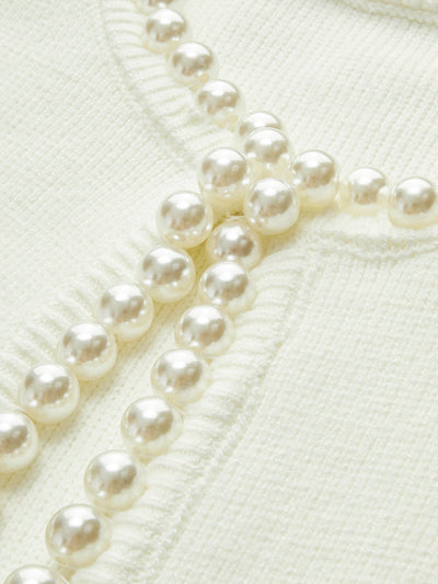 Cardigan con Orlo Strappato e Rifinitura in Perle