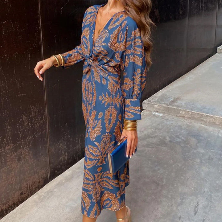 Janella - Abito Midi Vintage Drappeggiato a Maniche Lunghe