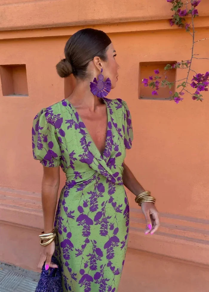 Livia | Abito incrociato in verde e lilla