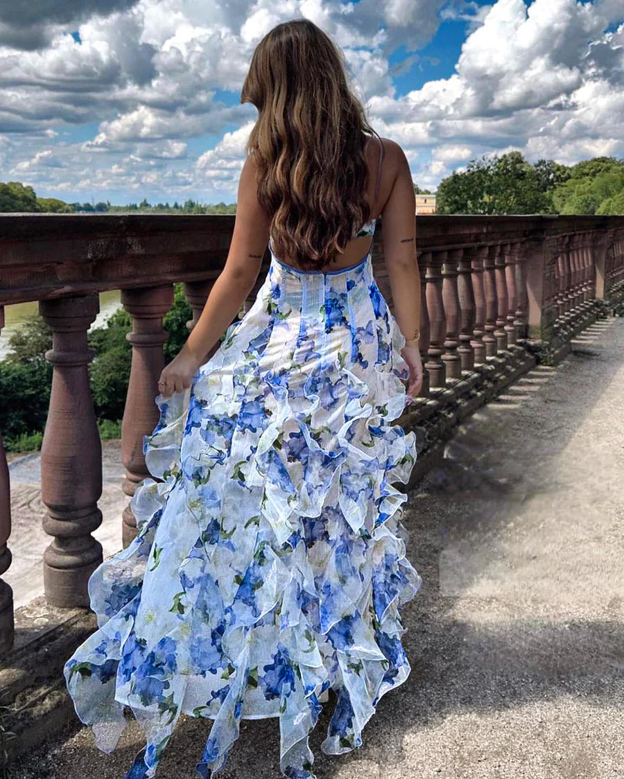 Alessia – Maxi-abito Floreale con Spalline Elegant