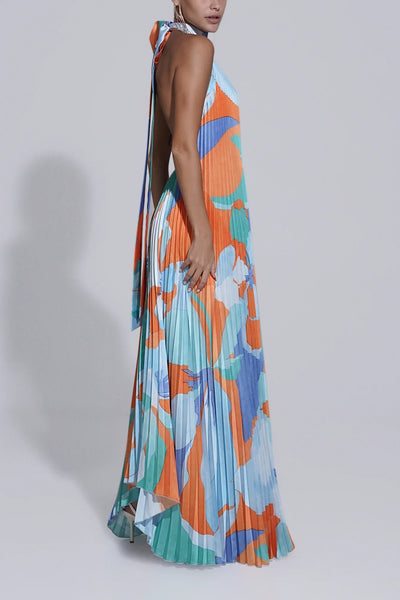 Shalia - Maxi Dress Plissettato con Scollo All'Americana