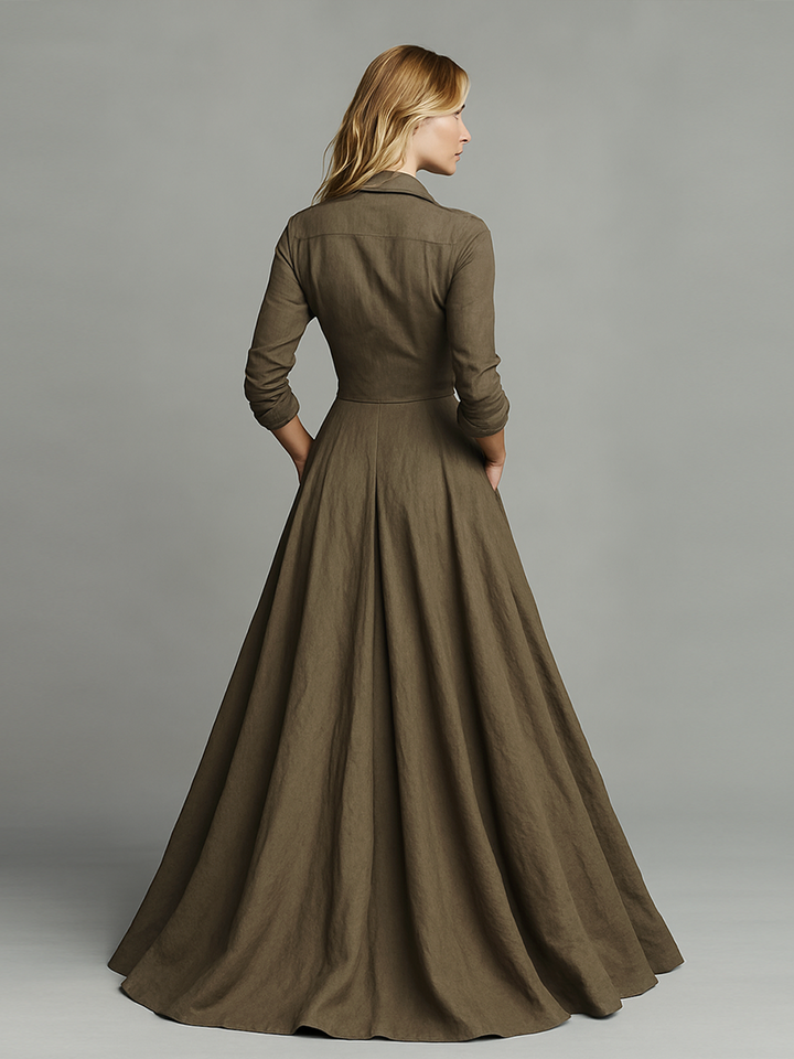 LARA™ | ABITO MAXI IN COTONE E LINO VINTAGE