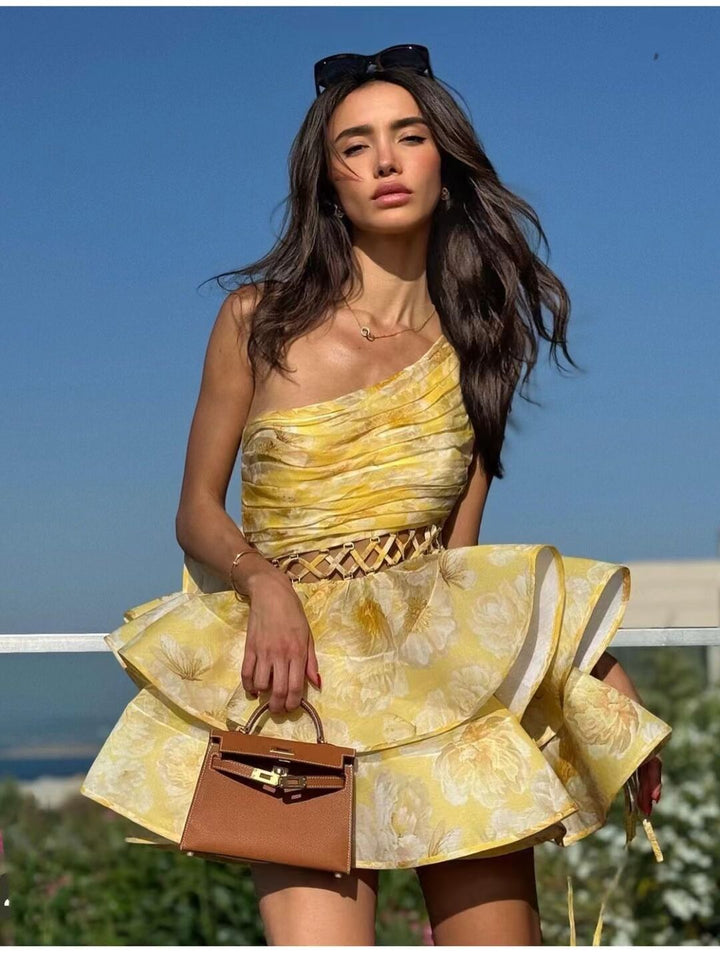 Daphne | Abito Mini Floreale a Spalla Unica