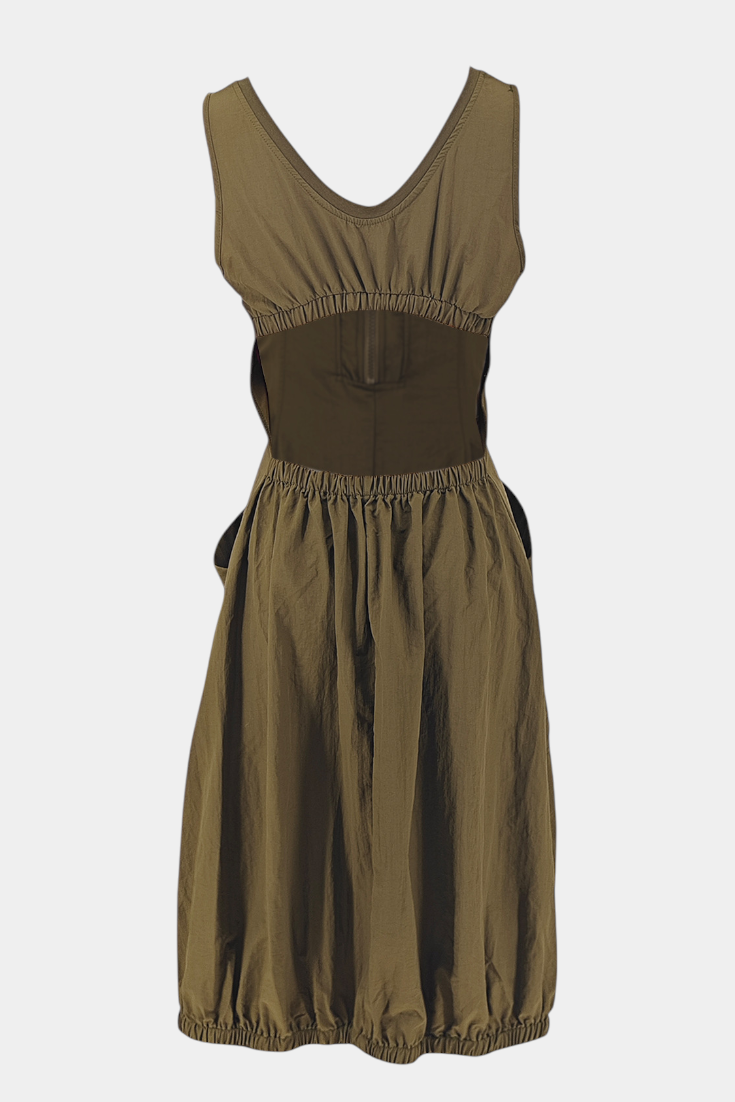 Vestito Midi Katana con Orlo a Bolla e Corsetto Regolabile