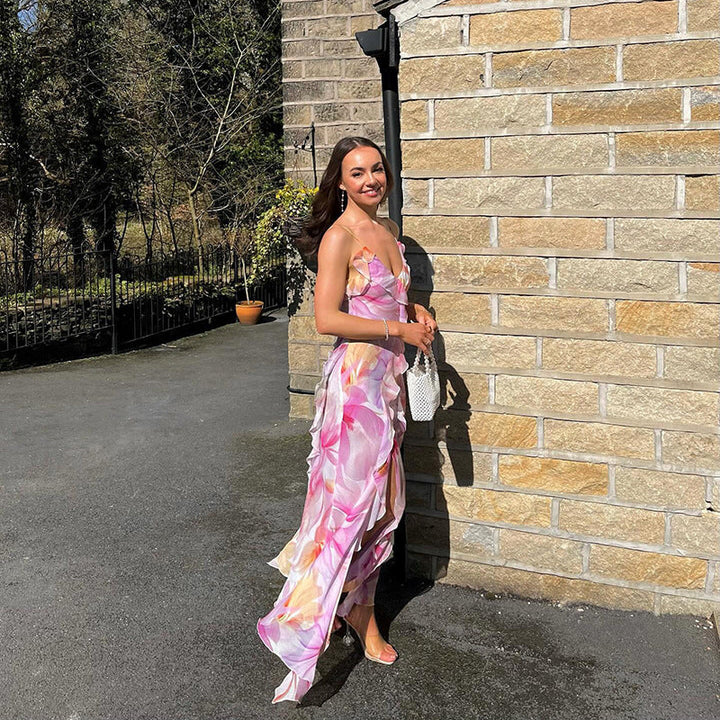 Nylah | Abito Maxi con Rouches Floreali