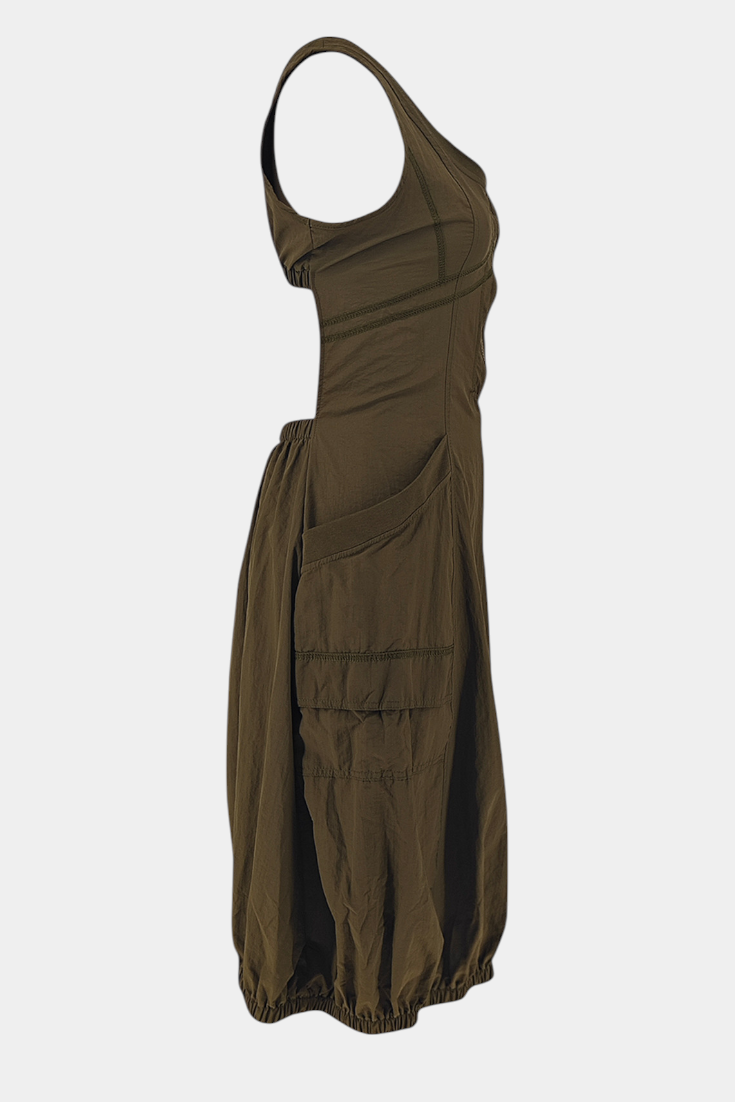 Vestito Midi Katana con Orlo a Bolla e Corsetto Regolabile