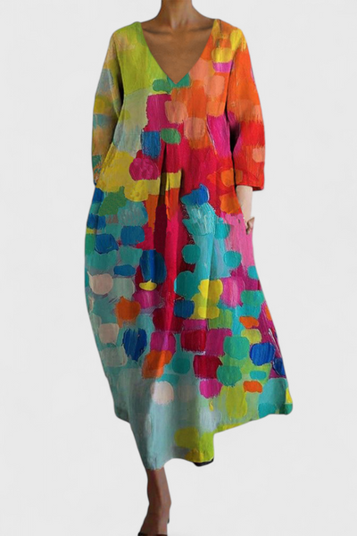 Anne Vestito Lungo Colorato con Scollatura a V
