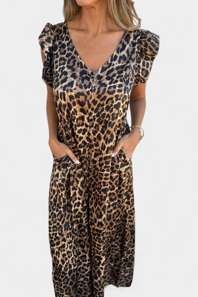 Isela Mono a Collo a V con Stampa Leopardo
