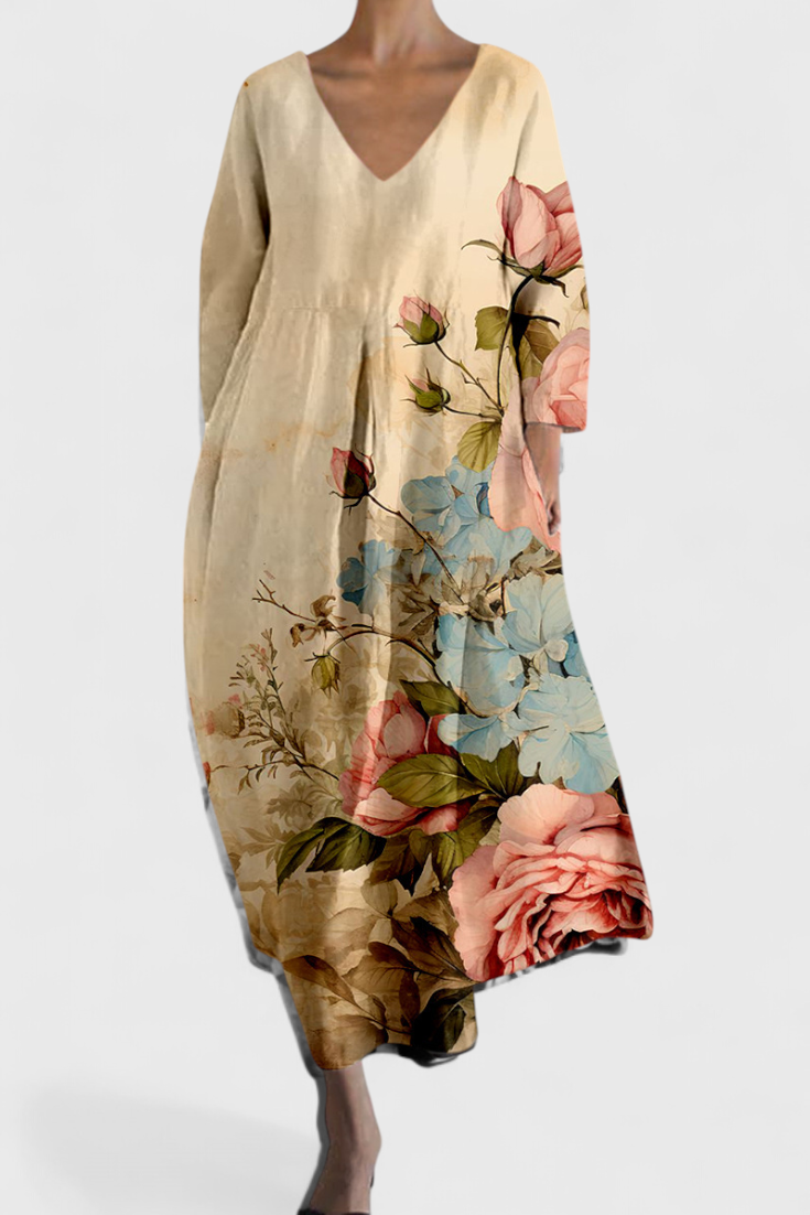 Anne Vestito Lungo Colorato con Scollatura a V