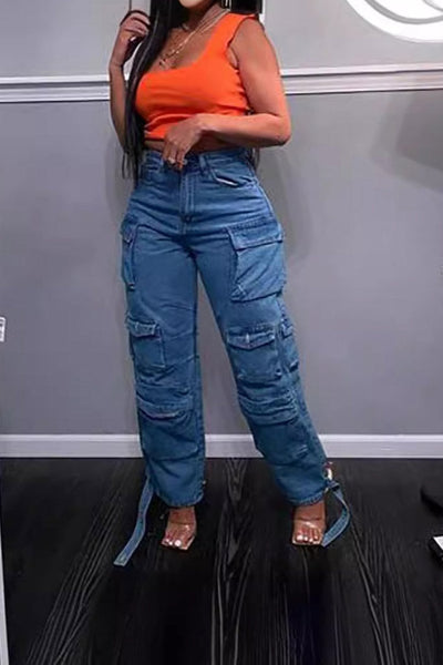 Sofia™ | Pantaloni cargo in denim a vita alta
