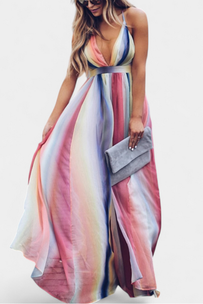 Gretchen Vestito a Righe Multicolore con Scollatura a V