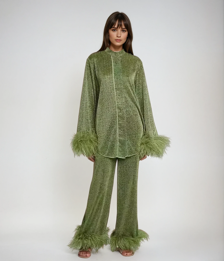 Sofia™ | Liya - Set Due Pezzi con Collo di Piume