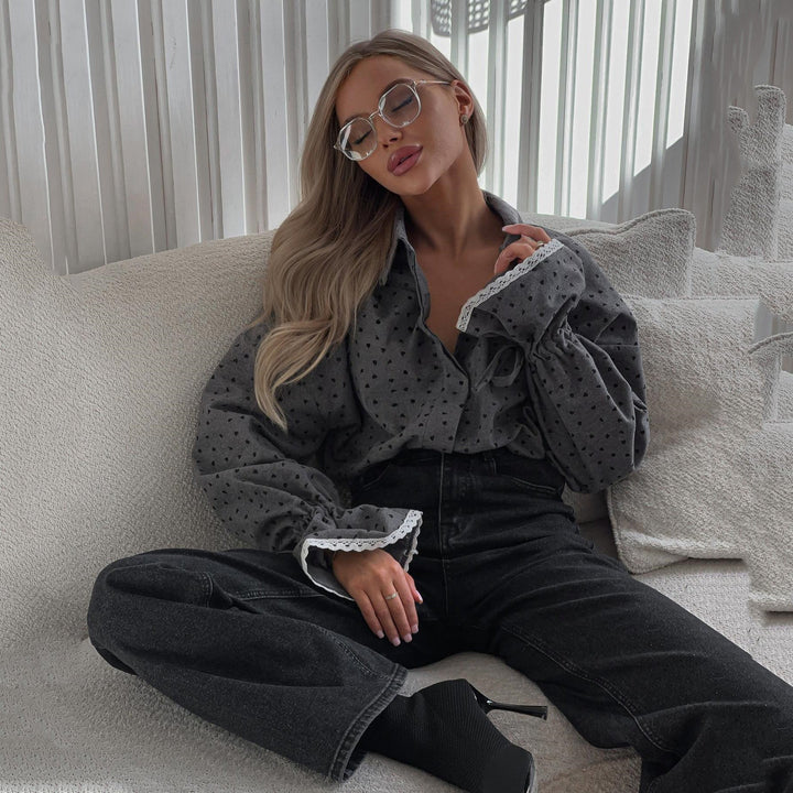 Sofia™ | Esmée - Camicia a Pois con Pizzo