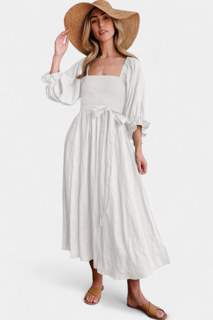 Petra Vestito Midi a Due Livelli con Corpo Arricciato