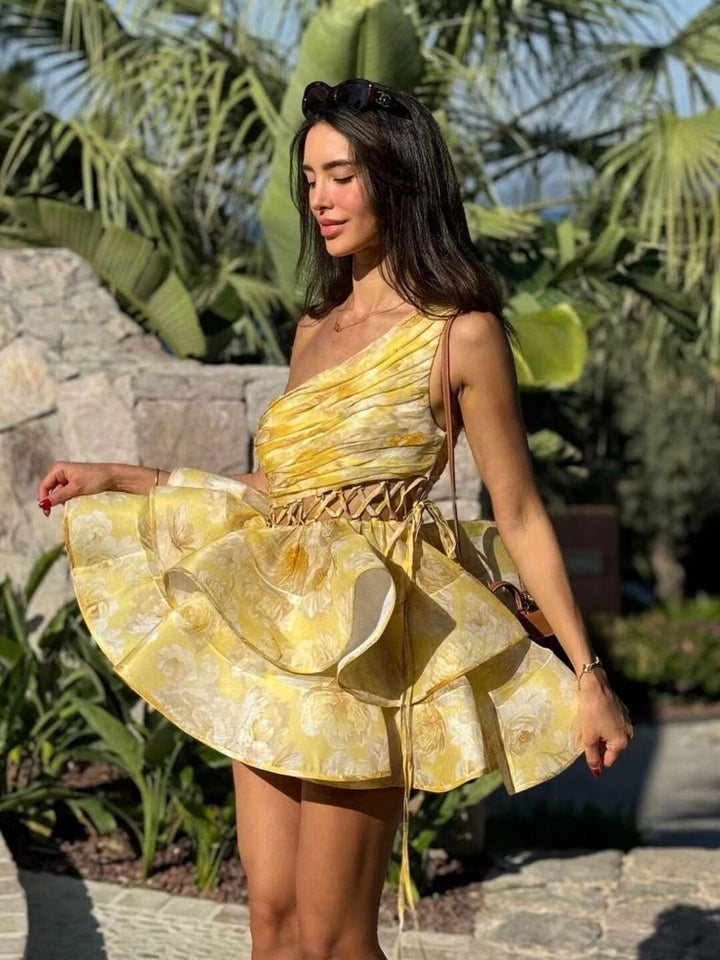 Daphne | Abito Mini Floreale a Spalla Unica