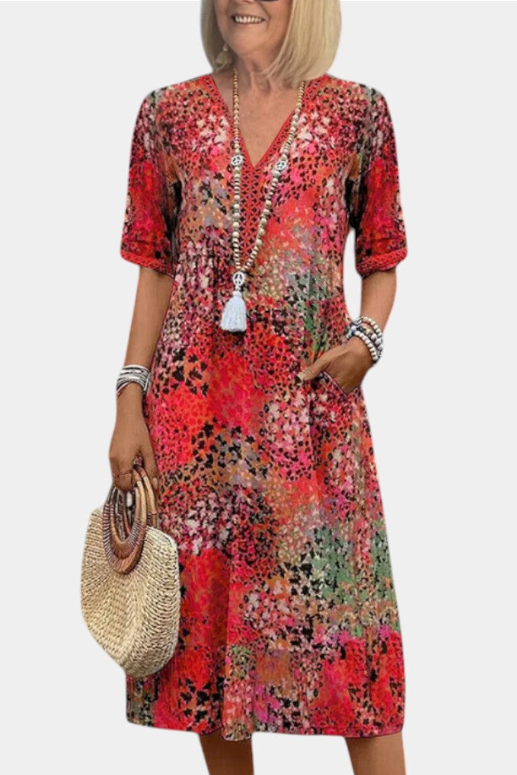 Perla Vestito Midi Boho con Stampa Floreale
