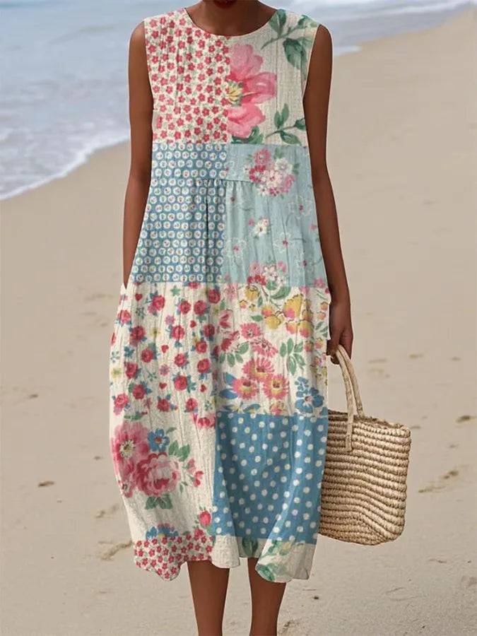 Adelina | Abito Lungo Estivo Patchwork Floreale