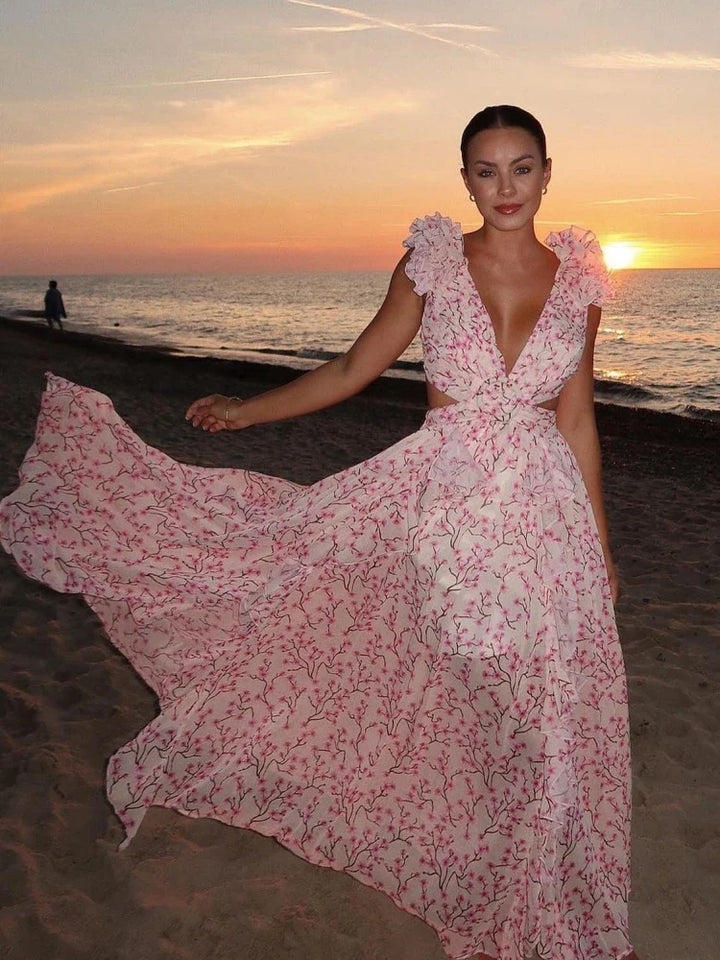 Lexi - Abito Maxi Elegante Senza Schiena con Volant